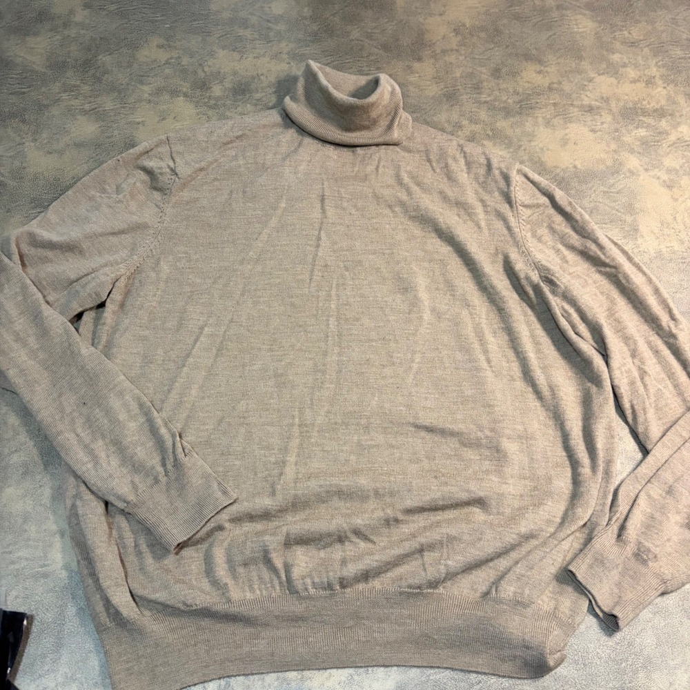 Jos. A. Bank Sweater Mens XXL Tan Traveler Merino Wool Turtleneck Knit 5371